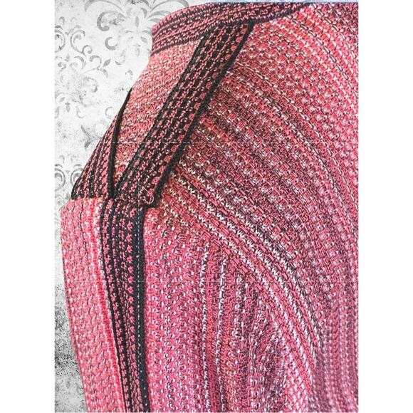 Ming Wang Womens M Open Front Knit Jacket Pink Black Trim Textured Blazer - Picture 5 of 10